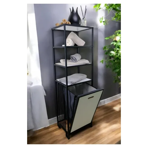 Digithome Metal Kirli Sepetli 4 Raflı Çok Amaçlı Banyo Düzenleyici Raf Organizer Siyah/beyaz - Mrs-014 c1-1-369