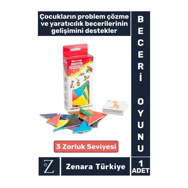 Eğitici Görsel Algı Yaratıcılık Koordinasyon Gelişimi 3 Zorluk Seviyeli Manyetik Tangram