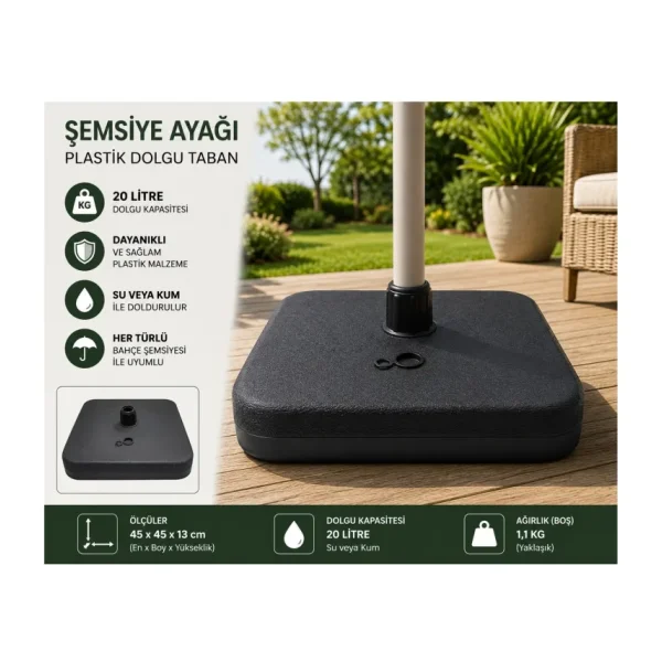 Evinizin Atölyesi Şemsiye Ayağı Plastik Dolgu Taban 9 Lt Siyah Balkon Bahçe Standı