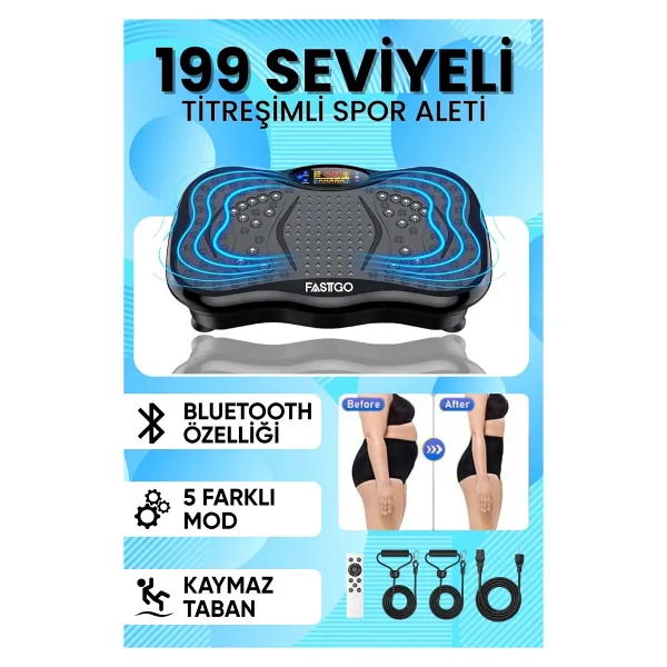 Fastgo Bluetooth'lu Titreşimli Egzersiz Aleti Tüm Vücut Egzersizi Karın Kol Bacak Ev Ofis Spor Aleti - Siyah
