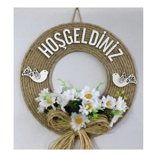 Hoşgeldiniz Yazılı Kapı Süsü Lüks Kapı Süsü Papatya Duvar Ve Kapı Süsü 30 x 30 cm