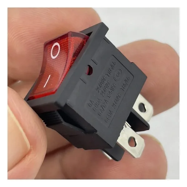 IC-119 Mini Işıklı Anahtar 4P Siyah + Kırmızı Işık