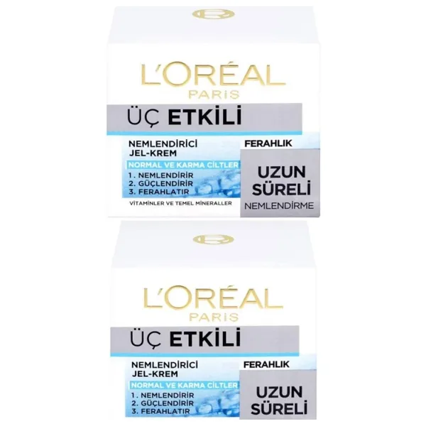 L'Oreal Paris 2 adet üç etkili nemlendirici jel krem ferahlık 50 ml - Nemlendirir-Güçlendirir-Ferahlatır
