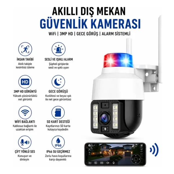 Lisa Butik Çakarlı 8mp 4K Speed Dome Kablosuz Dış Mekan Kamera CMR21