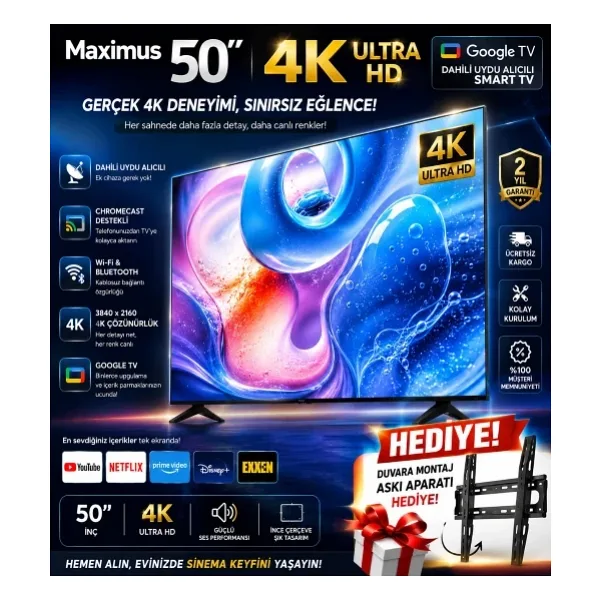 Maxımus 50" Androıd Led Tv + Askı Aparatı Hediyesi