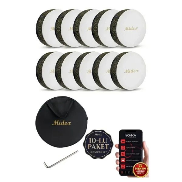 Midex Br-511X 10'Lu Bendir Def Toptan Paket Akort Ayarlı El Tutma Oyuklu Çantalı