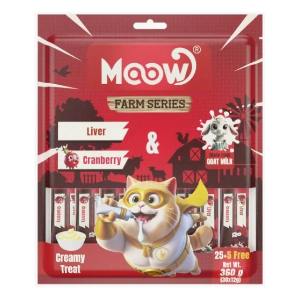 Moow Ciğerli Kızılcıklı Keçi Sütlü Krema 30x12 gr Yetişkin Kedi Ödül Maması
