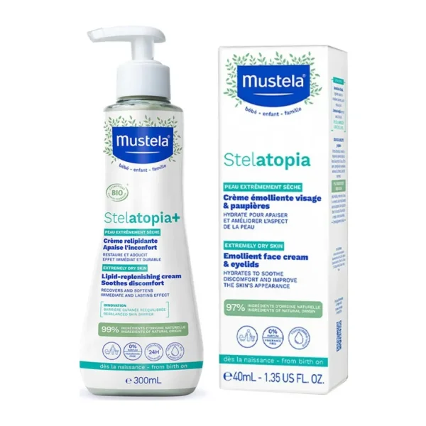 Mustela Stelatopia Lipit Yenileyici Krem 300 Ml + Stelatopia Emollient Face Cream Yuz Kremi 40 Ml