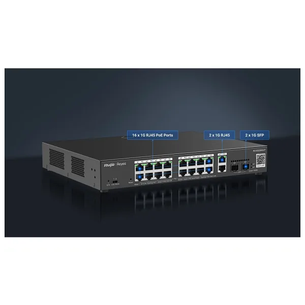 Ruijie Reyee RG-ES220GS-P 16 Port 10/100/1000 PoE 250W 2X Uplink 2X SFP Cloud Yönetilebilir Rack Mount Switch