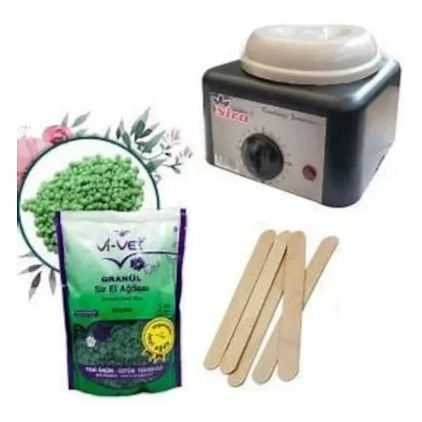 Sira Sir Ağda Isıtıcı Makine + Vi-Vet Granül Boncuk Ağda 250 G + Spatula x 5