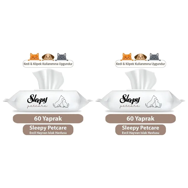 Sleepy Petcare Evcil Hayvan Islak Havlusu 60 Yaprak (2 paketi)