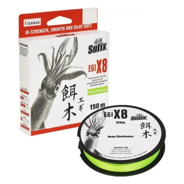 Sufix Egi x8 İp Misina 0.08MM - 150M - 4.1KG NEON CHARTREUSE