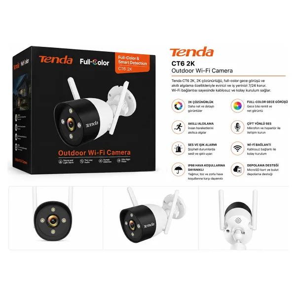 Tenda CT6 2K Full Color Outdoor WiFi Güvenlik Kamerası IP66