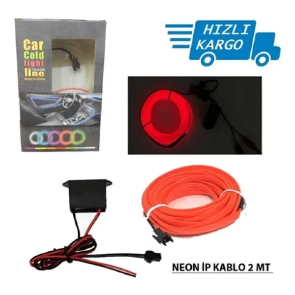 Universal Araba Araç Içi Torpido Ledi Ip Neon Ip Led El Wire 2 Metre Kırmızı