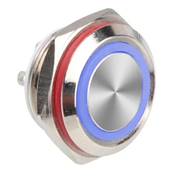 WD16C1-Pin-P1-E 16mm Düz Yaylı Işıklı Metal Buton - Mavi