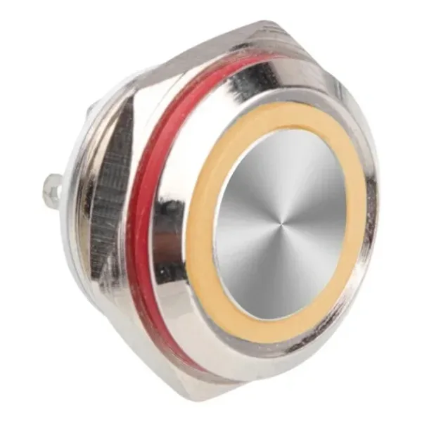 WD16C1-Pin-P1-E 16mm Düz Yaylı Işıklı Metal Buton - Sarı