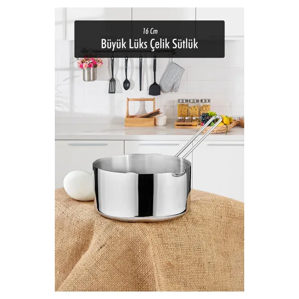 16 Cm Buyuk Boy Lux Paslanmaz Celik Sutluk & Sosluk & Kacerola