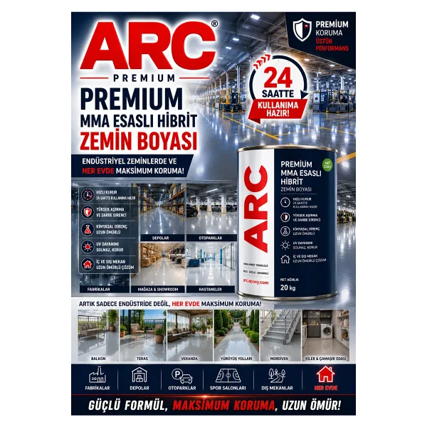 ARCMARİN KİMYA VE DENİZCİLİK HIRDAVAT PREMIUM MMA ESASLI İÇ VE DIŞ MEKANA UYGUN TEK KOMPONENT HIBRIT ZEMİN BOYASI