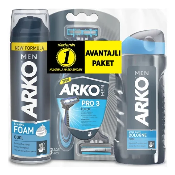 Arko Men Cool Tıraş Köpüğü + Tıraş Kolonyası + Tıraş Bıçağı Erkek Bakım Seti