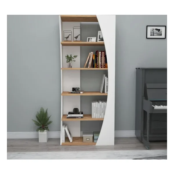Arnetti 5 Raflı Dekoratif SELGE Kitaplık Atlantik Çam&Beyaz