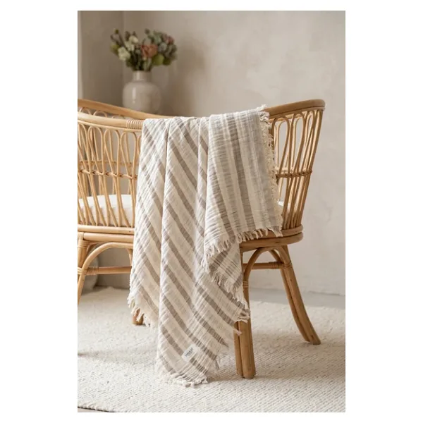 Çift Katlı Müslin Bebek Pike Örtü Yenidoğan Battaniyesi 85X95 cm Bebek Pikesi Puset Örtüsü Bej