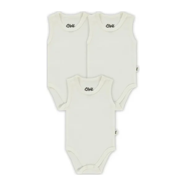 Civil Baby Bebek 3'lü Çıtçıtlı Badi 3-9 Ay Beyaz
