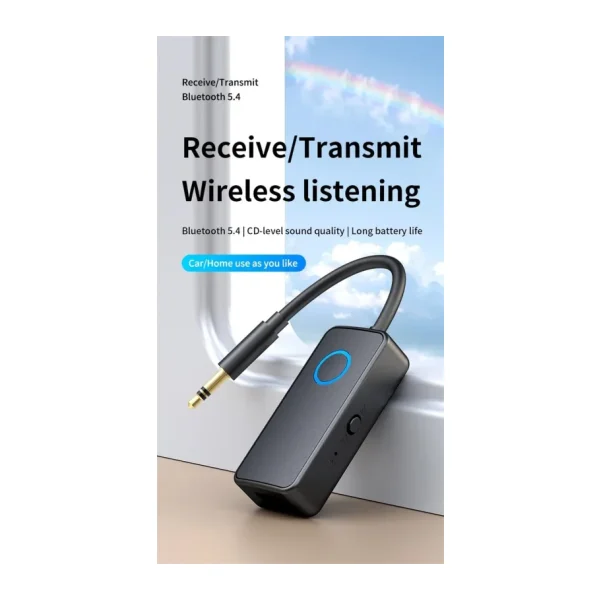 Coverzone Bluetooth 5.4 Ses Alıcı & Verici - 2'si 1 Arada AUX Adaptör, 3.5mm Jak, USB-C Şarj, 15m Kablosuz Menzil, 180mAh Batarya, Araç & Ev Hoparlör için Kablosuz Müzik Adaptörü M30