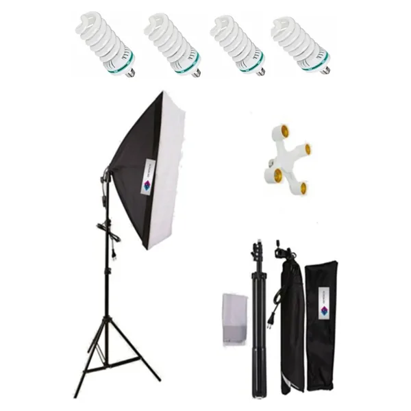 Deyatech 50x70cm Softbox 4 Duylu Tekli Sürekli Işık Seti 50x70 Softbox Video Işık Lambalı 20 Watt