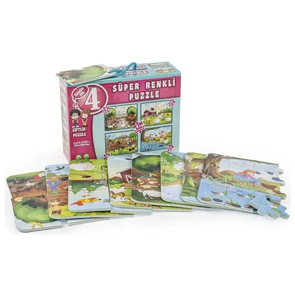 DIYTOY Dıy Toy Çiftlik Süper Renkli Puzzle 4 Adet Puzzle