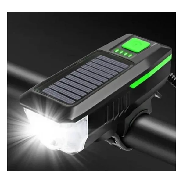 Forte Gt Solar Enerjili Usb Şarjlı Led Far Kornalı Ve Su Geçirmez Bisiklet Feneri Yeşil