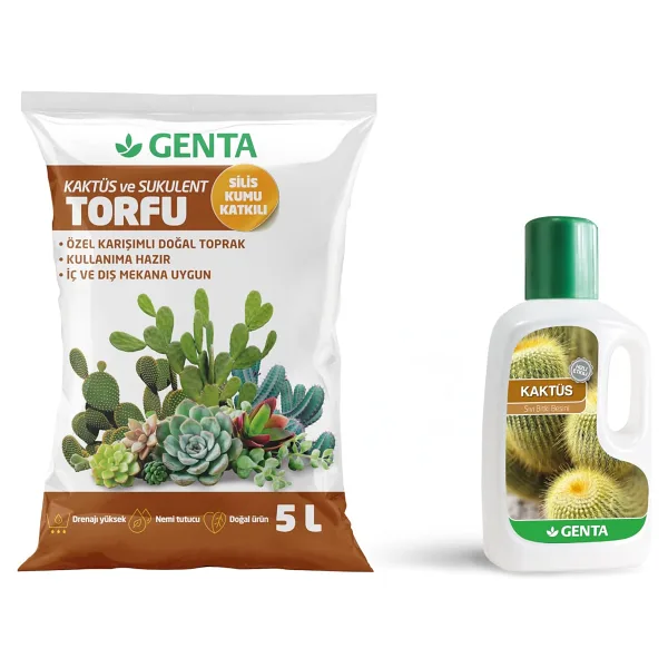 Genta Kaktüs Bakım Paketi - Kaktüs Toprağı - Kaktüs Besini