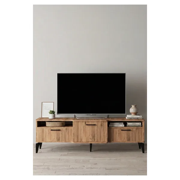 GOLDFALEZ TV Sehpası 160 cm Kapaklı Raflı Televizyon Ünitesi Salon Oturma Odası TV Sehpa Mistral ATLANTİK
