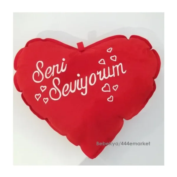 Hediyelik Seni Seviyorum Yazılı Kalp Baskılı Yastık Orta Boy 37 cm