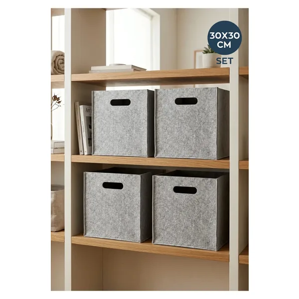 HOMİNG 4 Adet Çok Amaçlı Keçe Organizer Dolap Içi Düzenleyici Sepet Seti - Gri // 30x30 Cm
