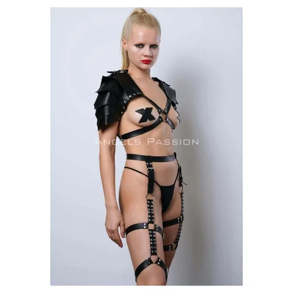 Kadın Gladyatör Cosplay Kostüm, Deri Jartiyer Harness Takım - Brf1345