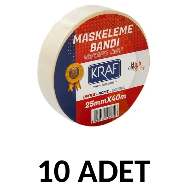 Kraf 10 Adet Maskeleme Bandı 25 mm x 40 Metre Kağıt Bant