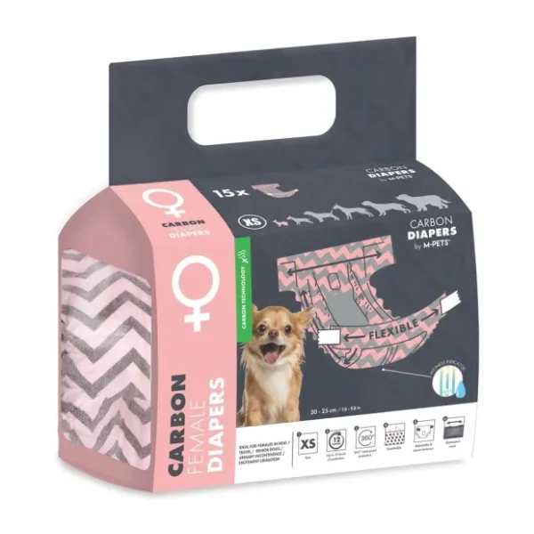 M-PETS M PETS CARBONLU DIAPERS DİŞİ KÖPEKLER İÇİN KÜLOT (XS) 15Lİ