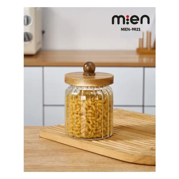 Mien Akasya Kapak Borosilikat Çizgili Cam Kavanoz 600 ml