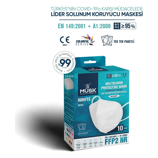 Musk FFP2/N95 Maske Beyaz Renk 100 Adet