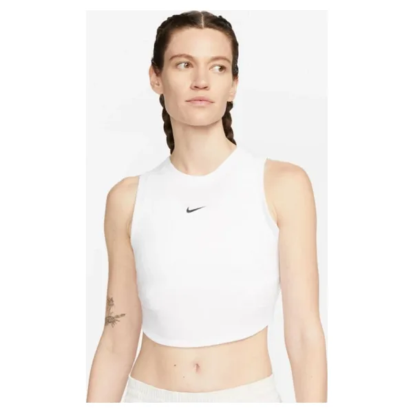 Nike Sportswear Essential Rib Cropped Women's Tight Fit Tank Top Kadın Dar Kesim Crop Atlet Beyaz
