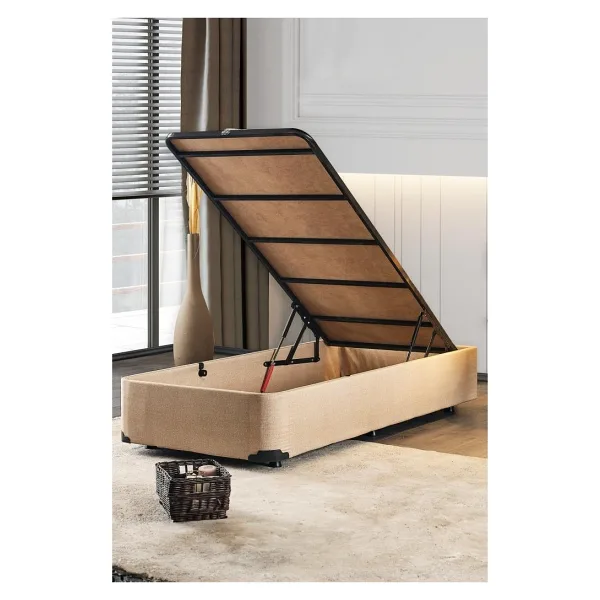 Niron Baza - 90x200 cm Tek Kişilik Sandıklı Klasik Kumaş Baza - 90 x 200 cm - Bej