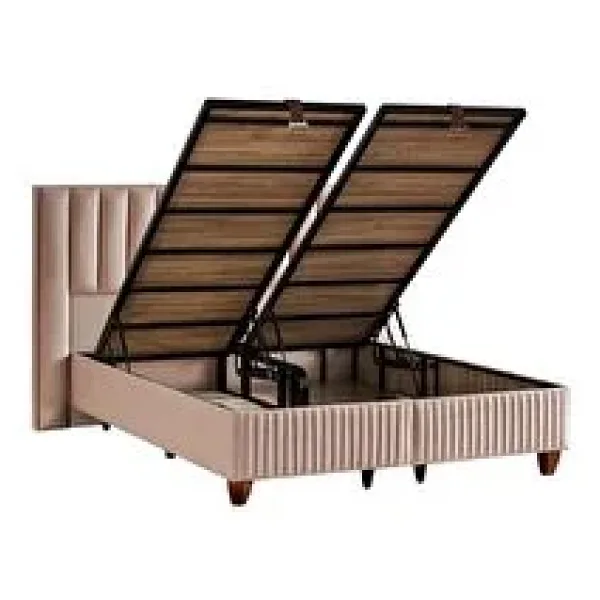 Niron Hades Lüks Baza Ve Başlık Seti 150x200 Cm Çift Kişilik Baza Ve Başlık Takımı Krem Özel Kumaş Krem