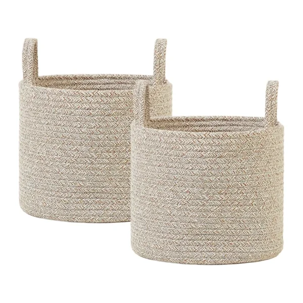 Ocean Home Textile 2'li Bej Kırçıllı Pamuklu Halat Sepet Set 26 x 22 cm