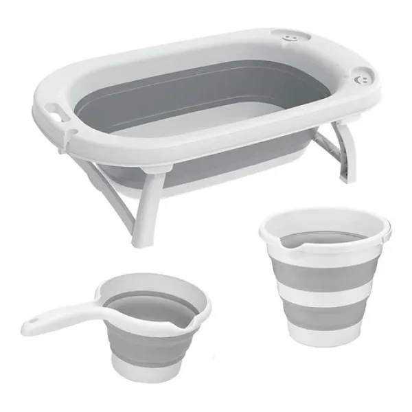 Omnipazar Ak-779 Katlanır Bebek Yıkama Banyo Küvet 3'Lü Set Beyaz-Gri