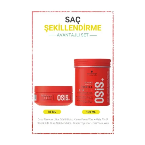Osis Flexwax Ultra Güçlü Doku Veren Krem Wax 85ML + Thrill Elastik Lifli Gum Şekillendirici 100ML