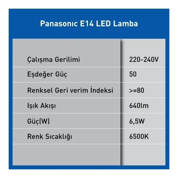 Panasonic Beyaz Işık 6.5 W-50 W E14 LED Ampul