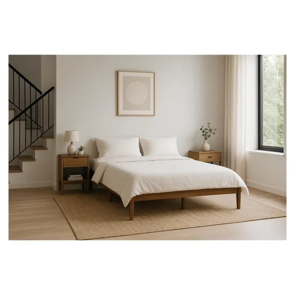 Pinoxi 150CM x 200CM Ceviz Renk Doğal Masif Ahşap Butik Karyola Ceviz Renk Başlıksız - 150 x 200 cm