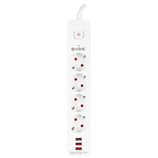 S-link SPG403U USB'li 750 J Anahtarlı 1.5 m 4'lü Akım Korumalı Priz