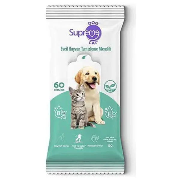 Supreme Cat Yeşil Çaylı Kedi ve Köpek Temizleme Mendili 60'lı