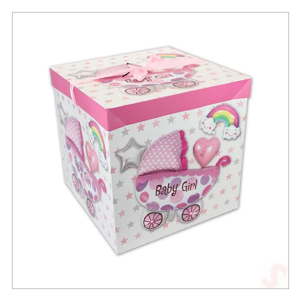 SüSLe Bebek ve Parti Kapaklı, Katlanır Demonte Karton Kutu, 30cm - Puset ve Pembe